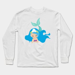 Cute Mermaid, Blue Hair, Little Mermaid, Starfish Long Sleeve T-Shirt